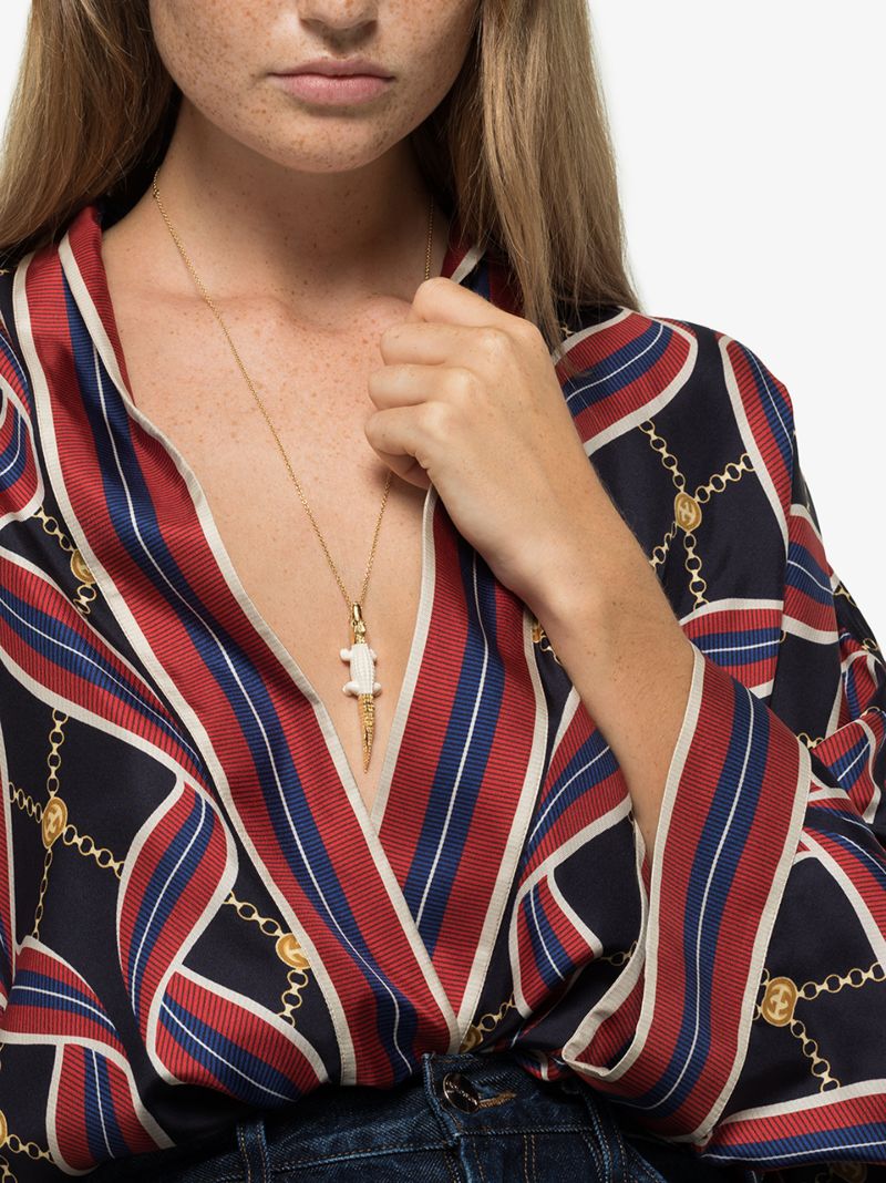 18k Yellow Gold Aligator Bite Tsavorite Necklace