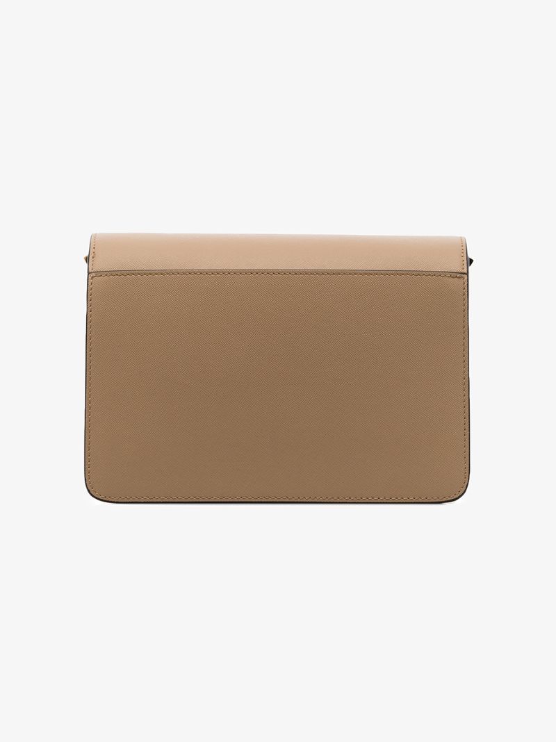 Brown, Beige and White Trunk Leather Shoulder Bag