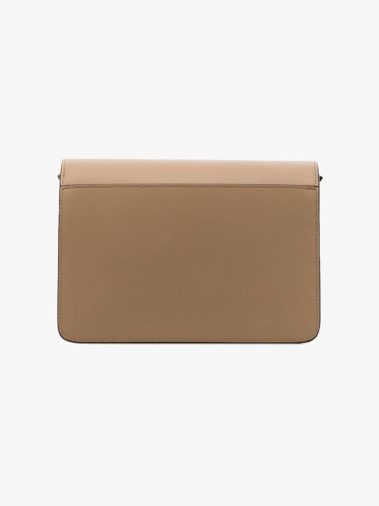 Brown, Beige and White Trunk Leather Shoulder Bag