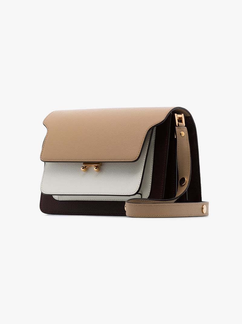 Brown, Beige and White Trunk Leather Shoulder Bag
