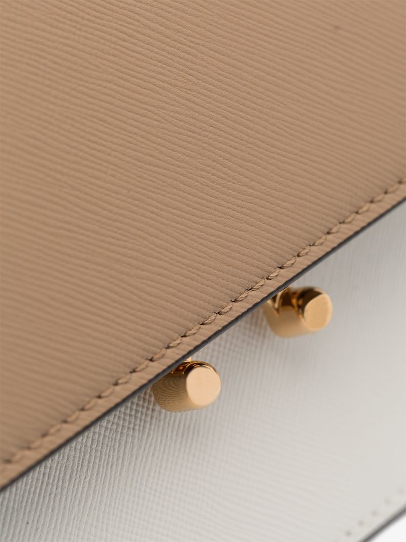Brown, Beige and White Trunk Leather Shoulder Bag