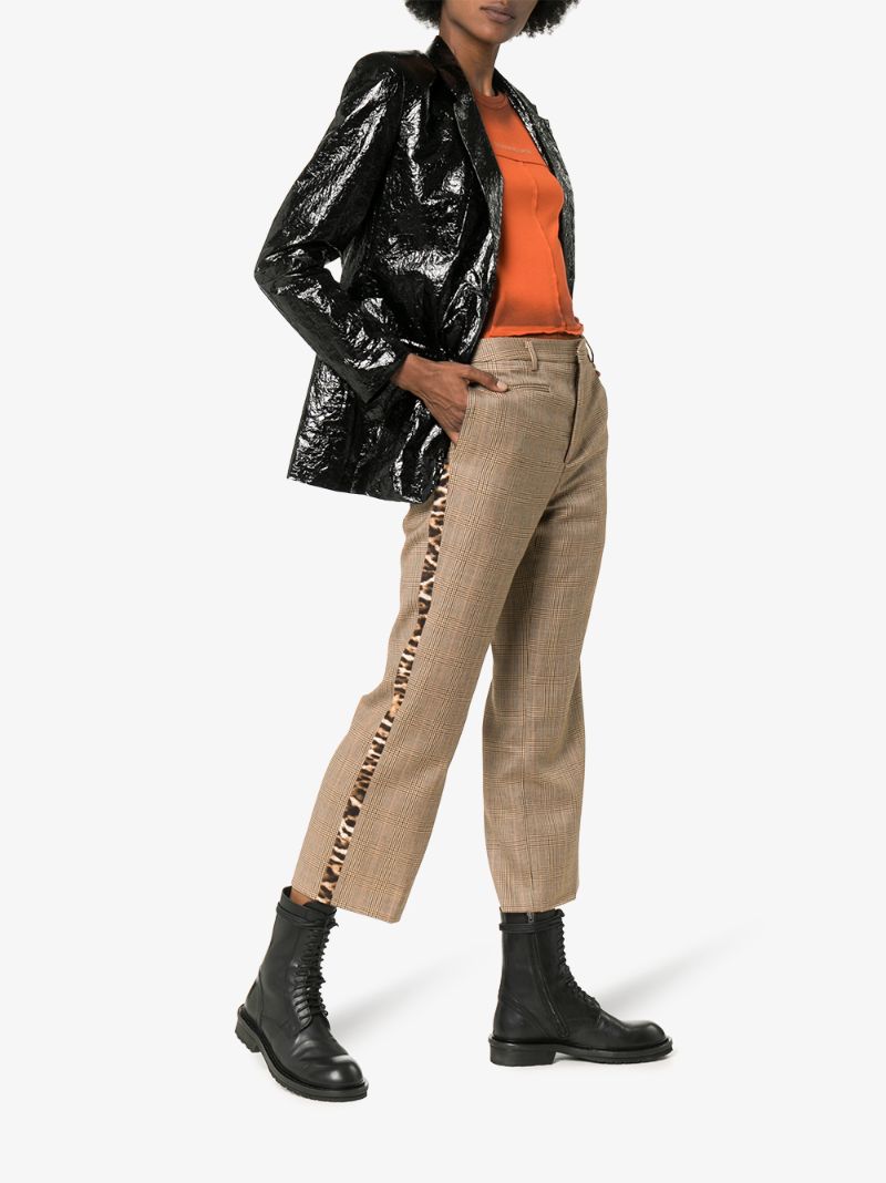 Checked Leopard Print Side Stripe Trousers