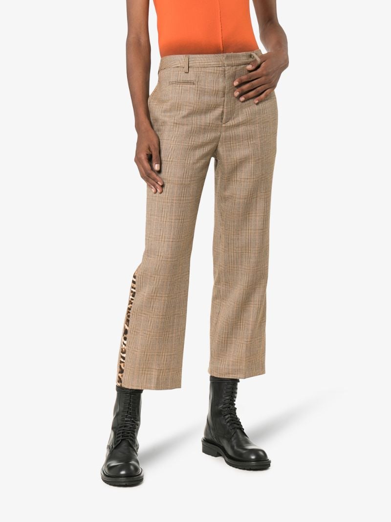 Checked Leopard Print Side Stripe Trousers
