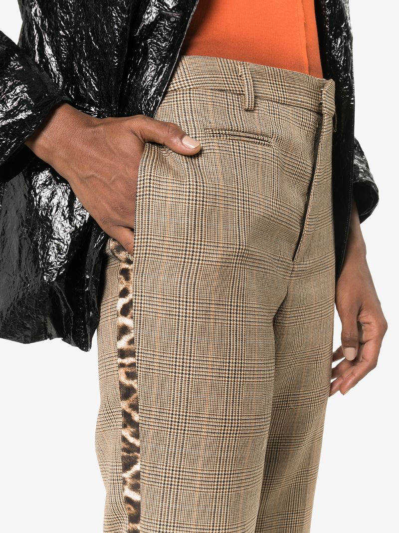 Checked Leopard Print Side Stripe Trousers