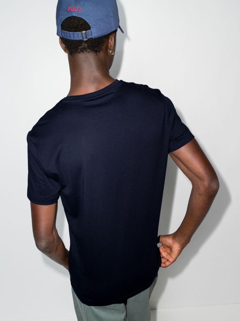 Blue Embroidered Logo Cotton T-shirt