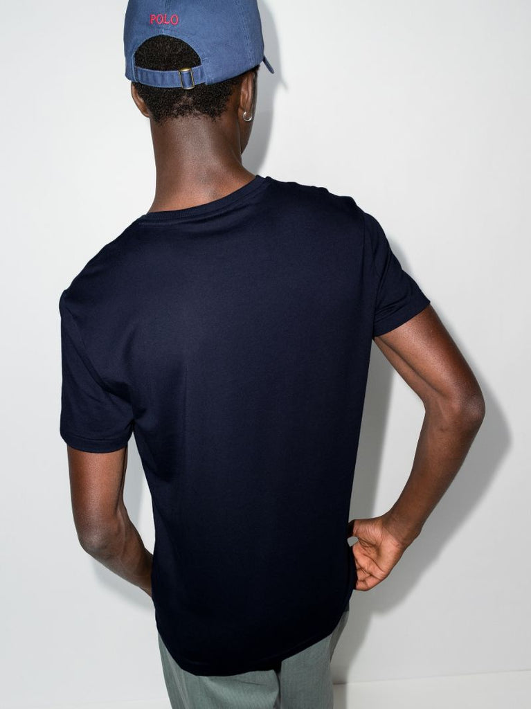 Blue Embroidered Logo Cotton T-shirt