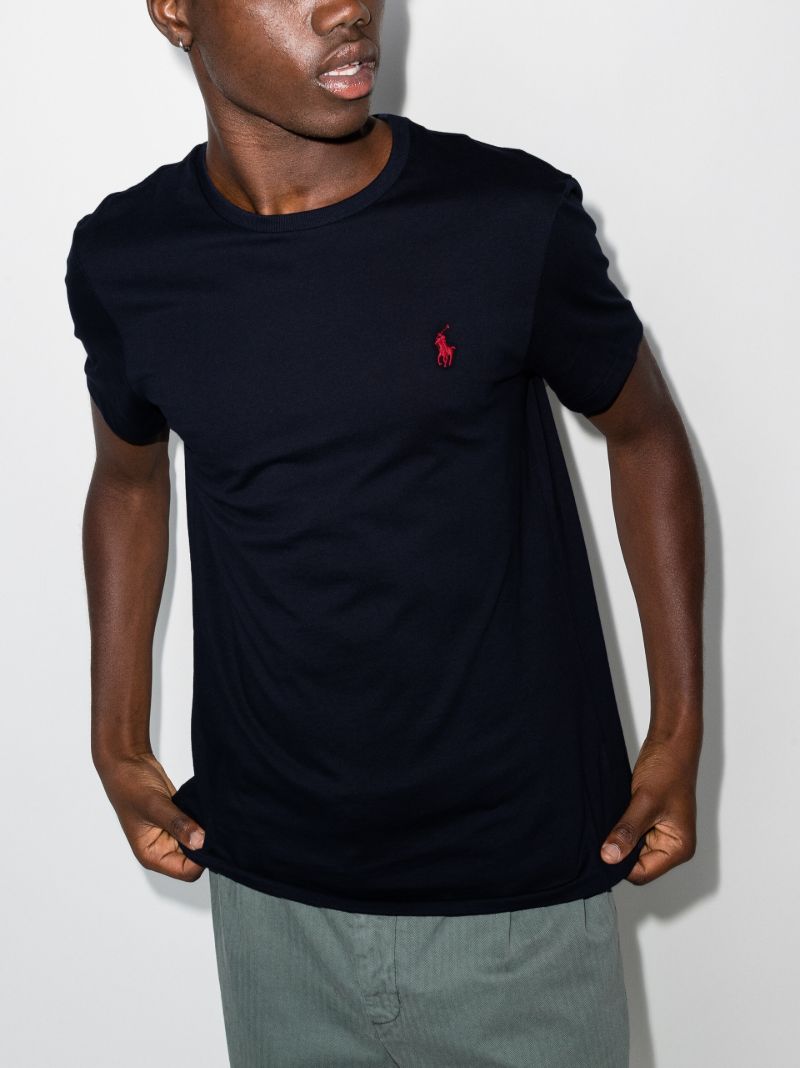 Blue Embroidered Logo Cotton T-shirt