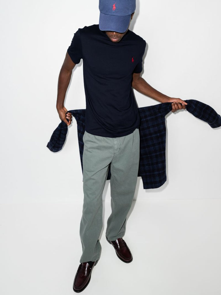 Blue Embroidered Logo Cotton T-shirt