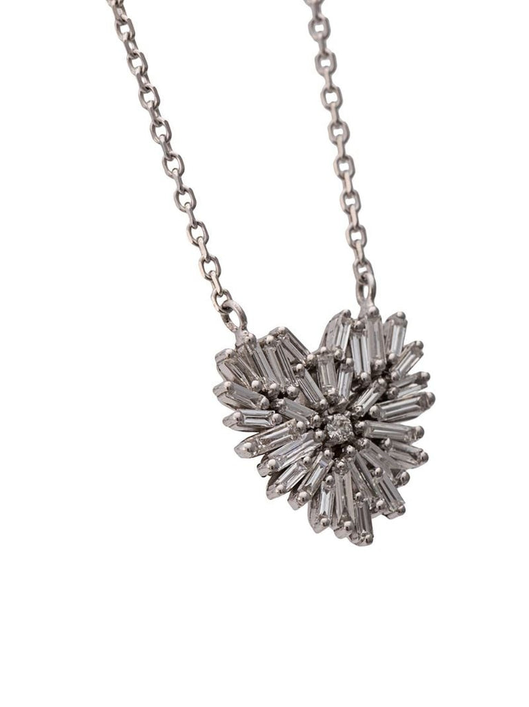 18k White Gold Classic Diamond Small Heart Pendant Necklace