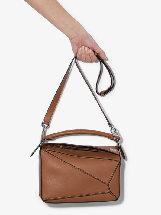 Brown Puzzle Small Leather Shoulder Bag