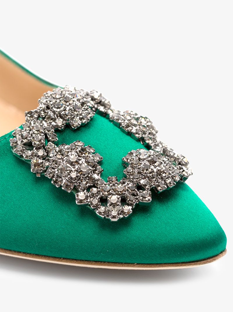 Green Hangisi 50 Crystal Buckle Satin Pumps