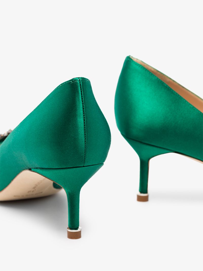 Green Hangisi 50 Crystal Buckle Satin Pumps