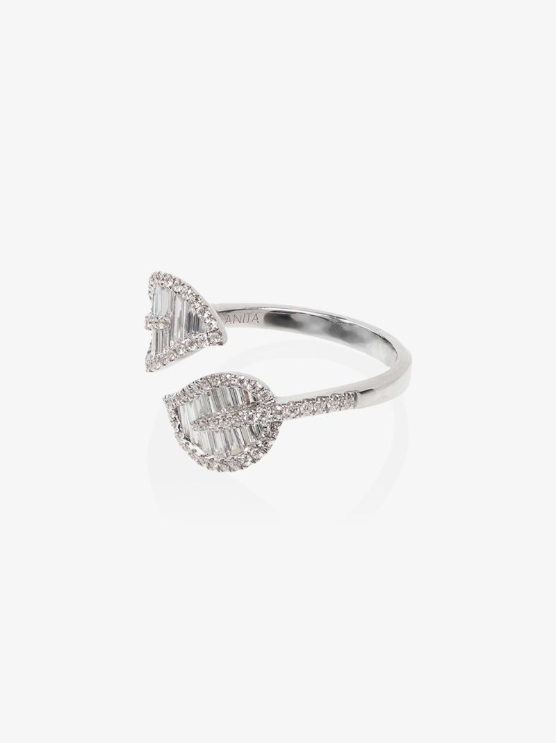 18k White Gold Palm Leaf Diamond Ring