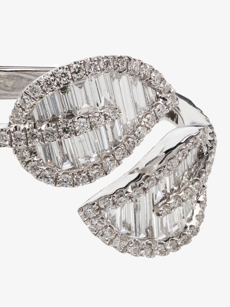 18k White Gold Palm Leaf Diamond Ring