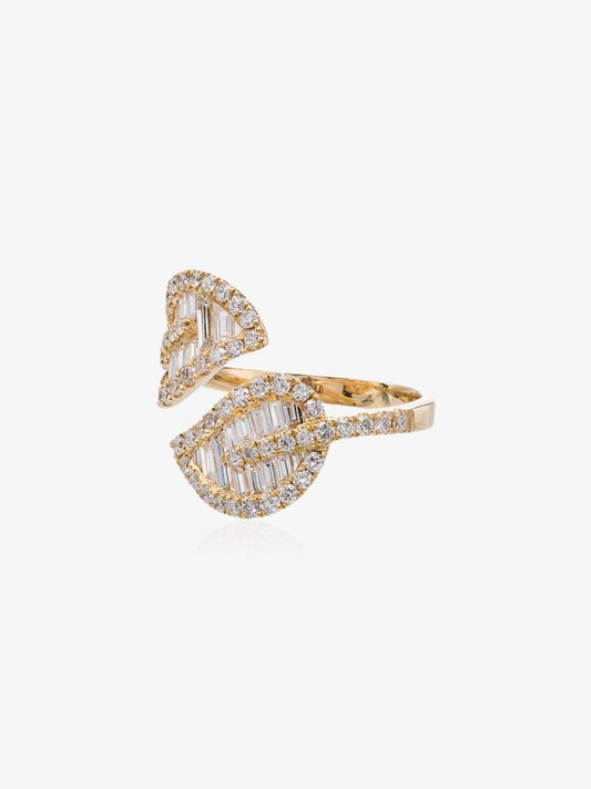 18k Yellow Gold Leaf Diamond Wrap Ring