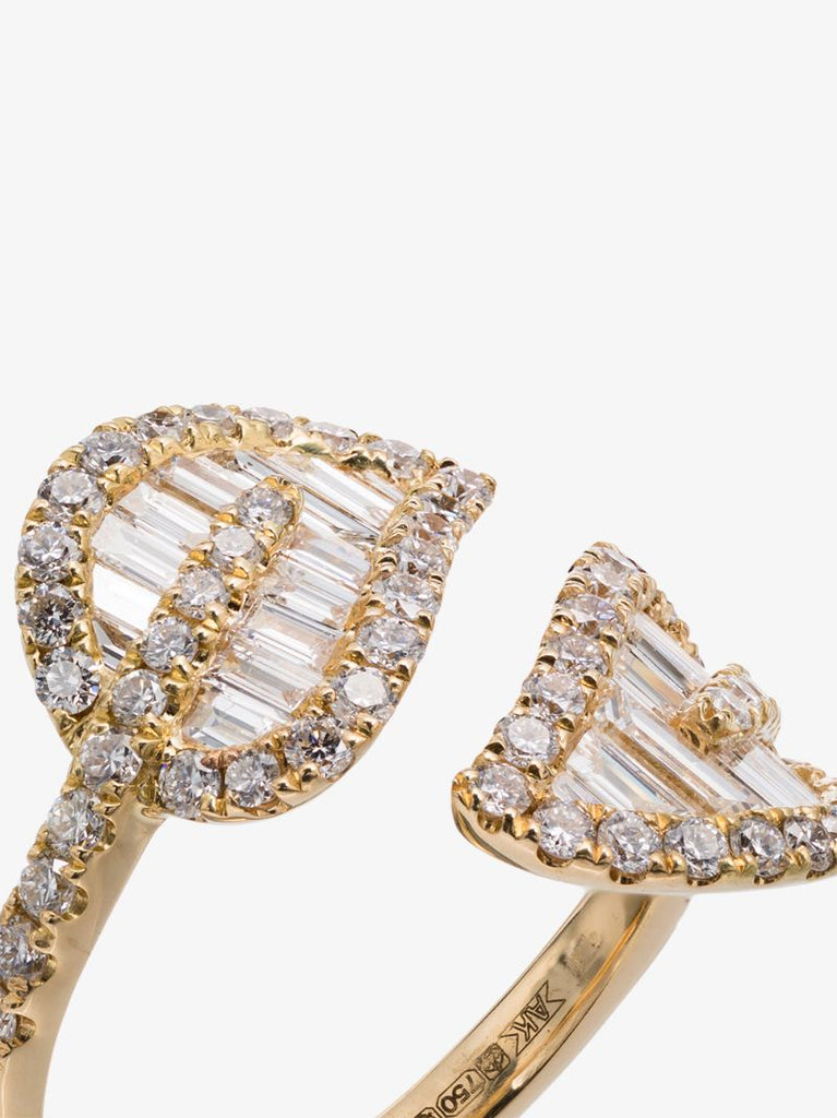 18k Yellow Gold Leaf Diamond Wrap Ring