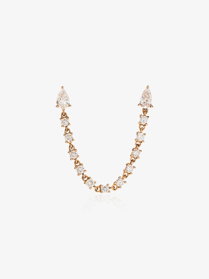 18k Rose Gold Double Piercing Diamond Loop Earring