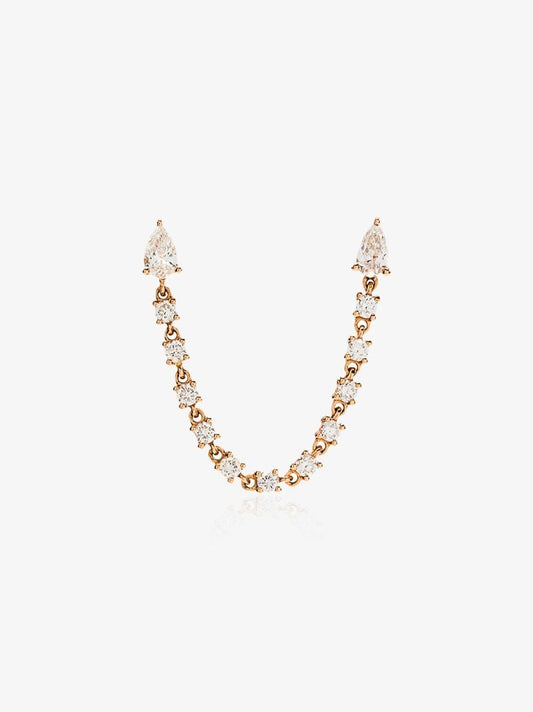 18k Rose Gold Double Piercing Diamond Loop Earring