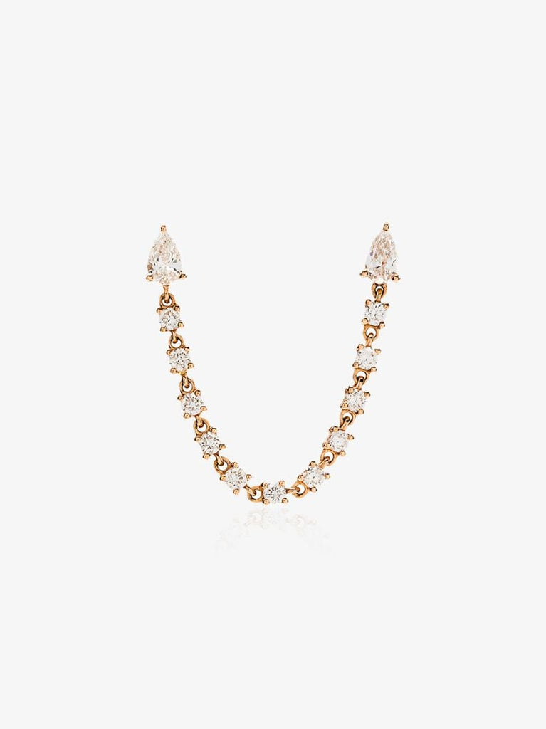 18k Rose Gold Double Piercing Diamond Loop Earring