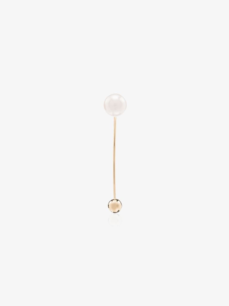 14k Gold Elipse Pearl Bar Earring