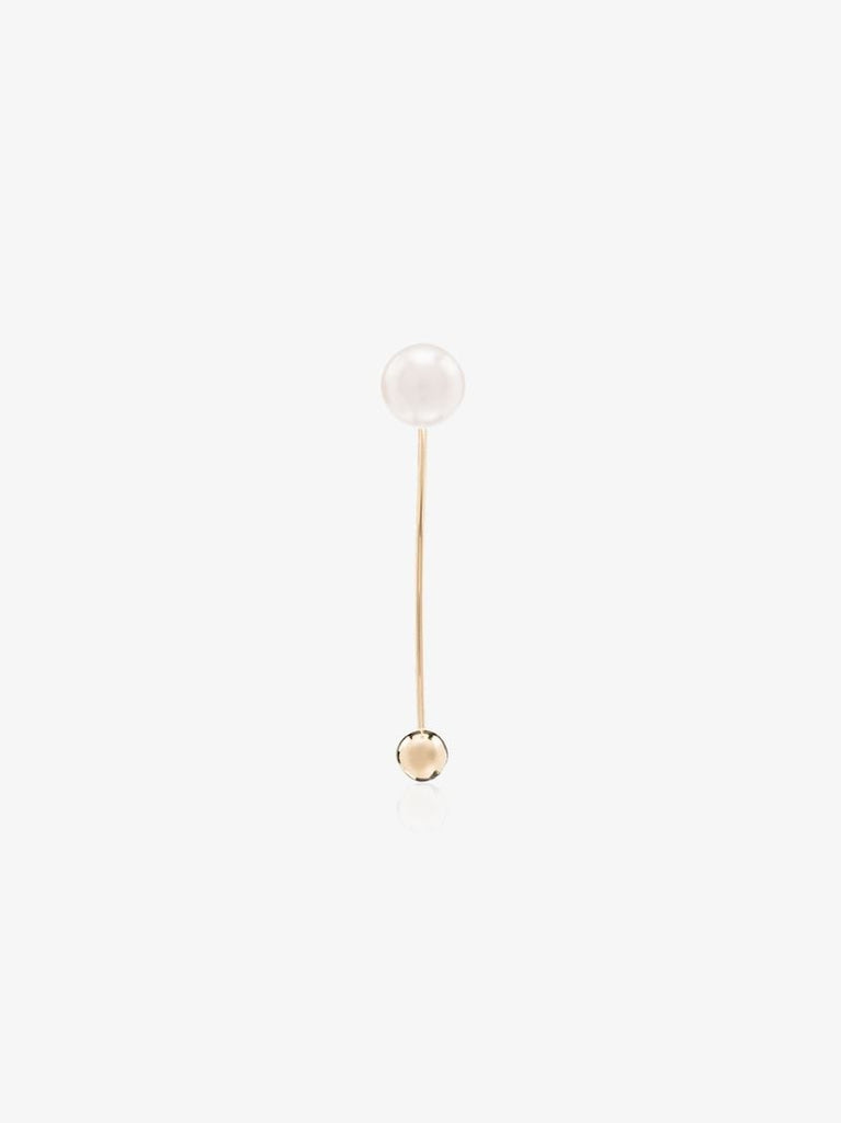 14k Gold Elipse Pearl Bar Earring