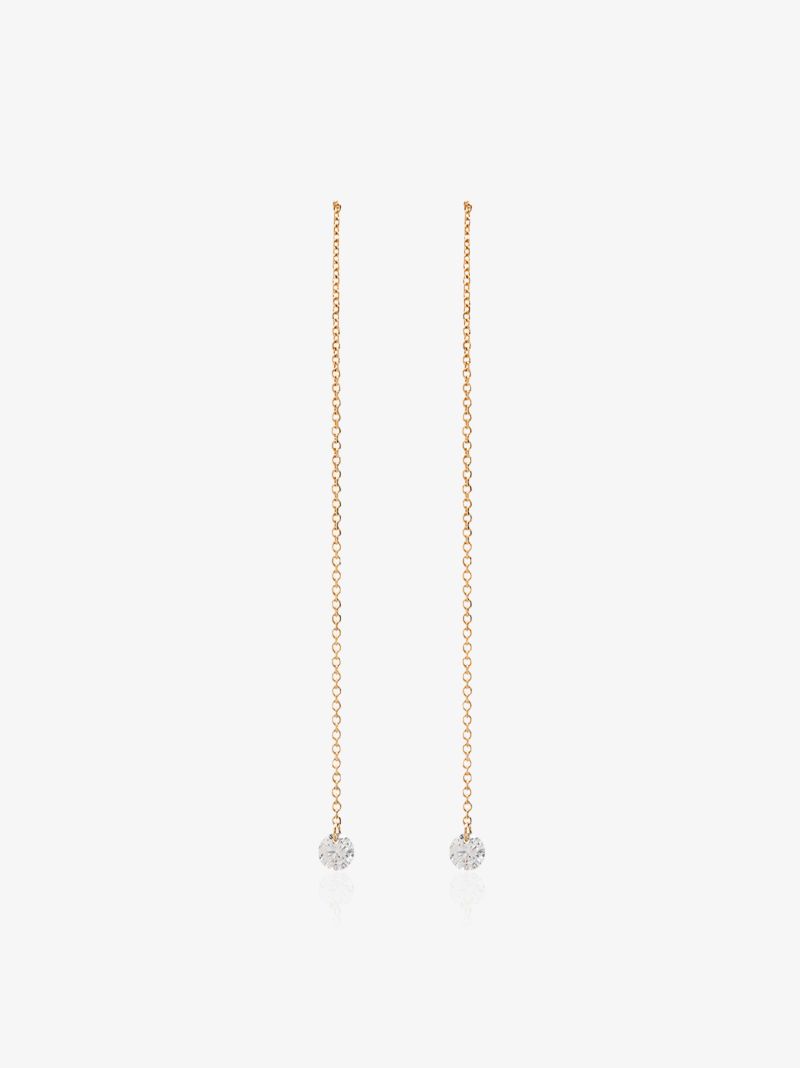 18k Yellow Gold Drop Thread Diamond Earrings