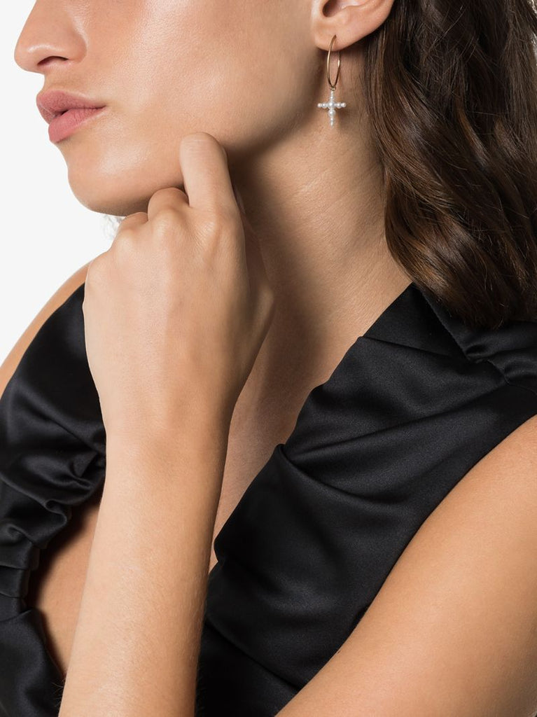 14k Gold Fellini Cross Hoop Earring