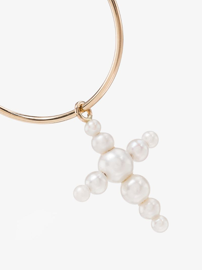 14k Gold Fellini Cross Hoop Earring