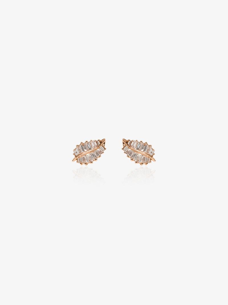 18k Rose Gold Palm Leaf Diamond Earrings