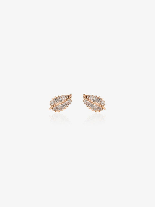 18k Rose Gold Palm Leaf Diamond Earrings