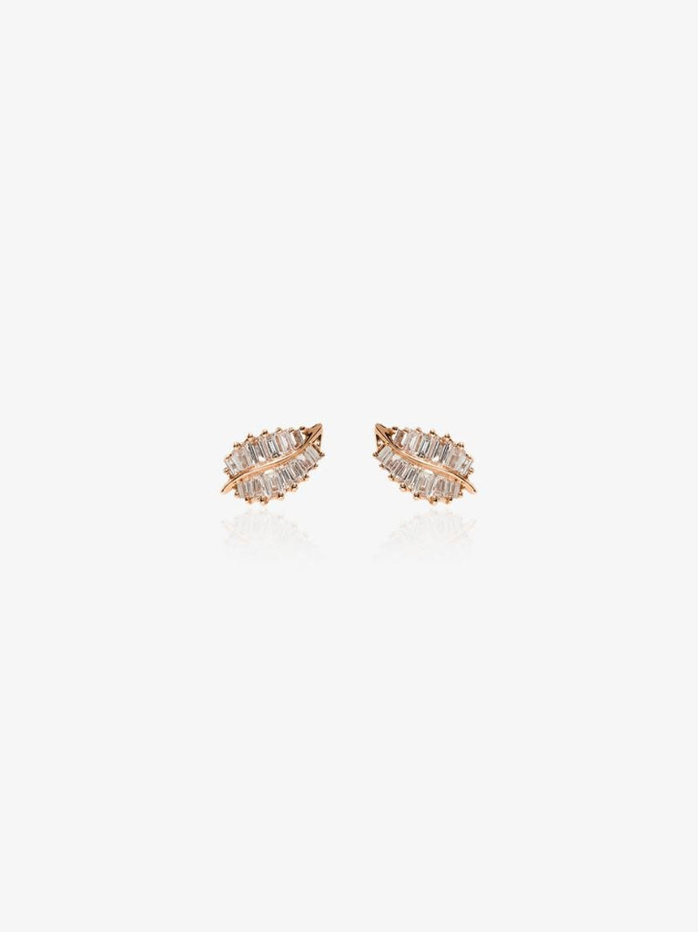18k Rose Gold Palm Leaf Diamond Earrings