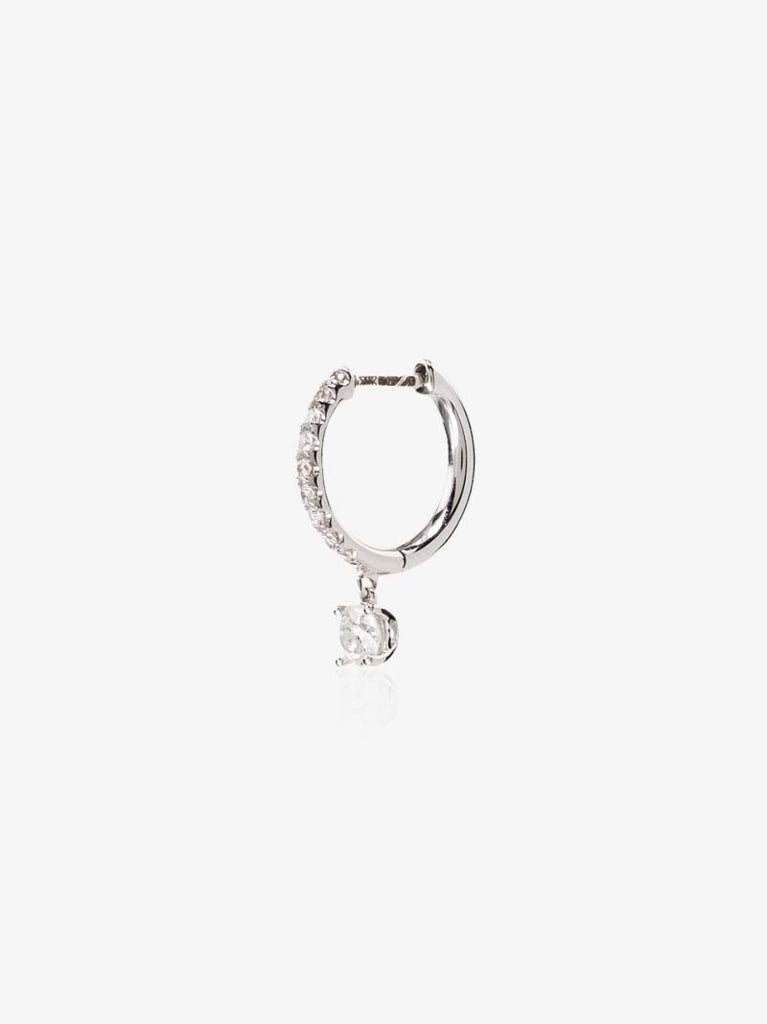 18k White Gold Huggie Diamond Hoop Earring