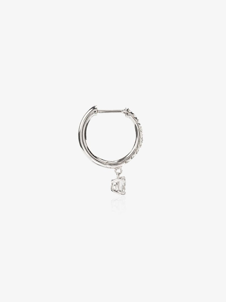 18k White Gold Huggie Diamond Hoop Earring