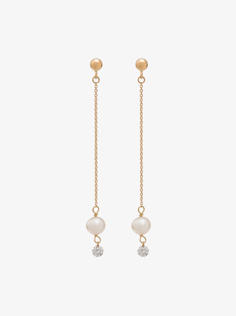 18k Yellow Gold Diamond and Pearl Drop Earrings