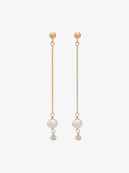 18k Yellow Gold Diamond and Pearl Drop Earrings