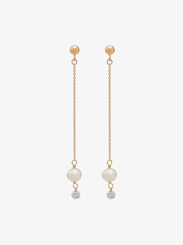 18k Yellow Gold Diamond and Pearl Drop Earrings