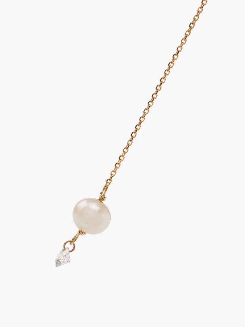 18k Yellow Gold Diamond and Pearl Drop Earrings