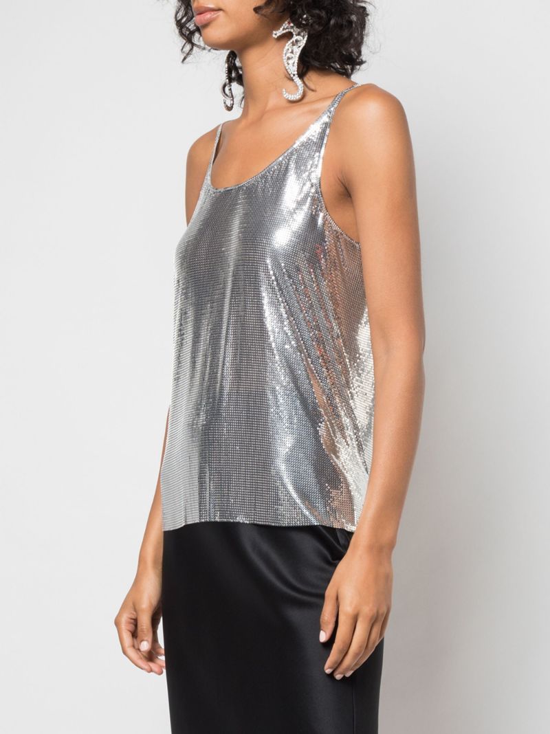 Silver-tone Mesh Tank Top