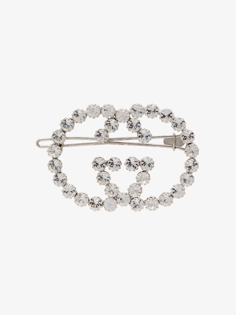 Silver Tone Gg Crystal Hair Clip