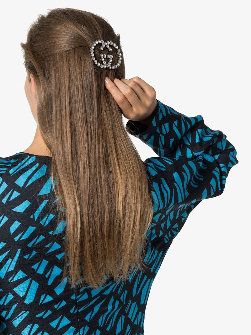 Silver Tone Gg Crystal Hair Clip