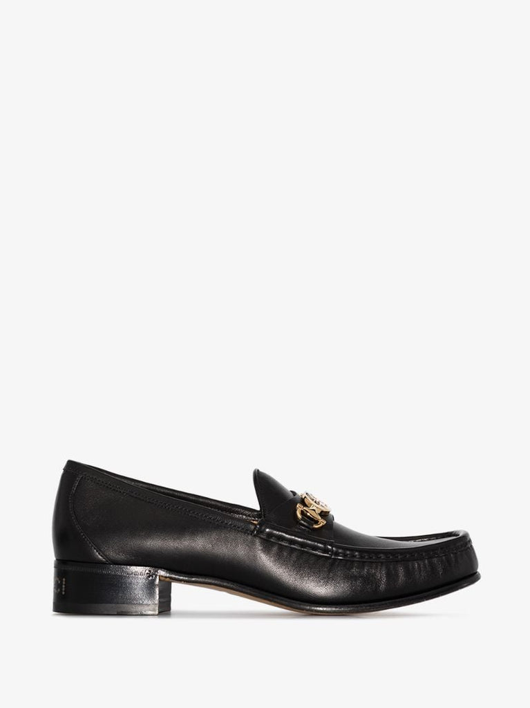 Black Roos Horsebit Leather Loafers