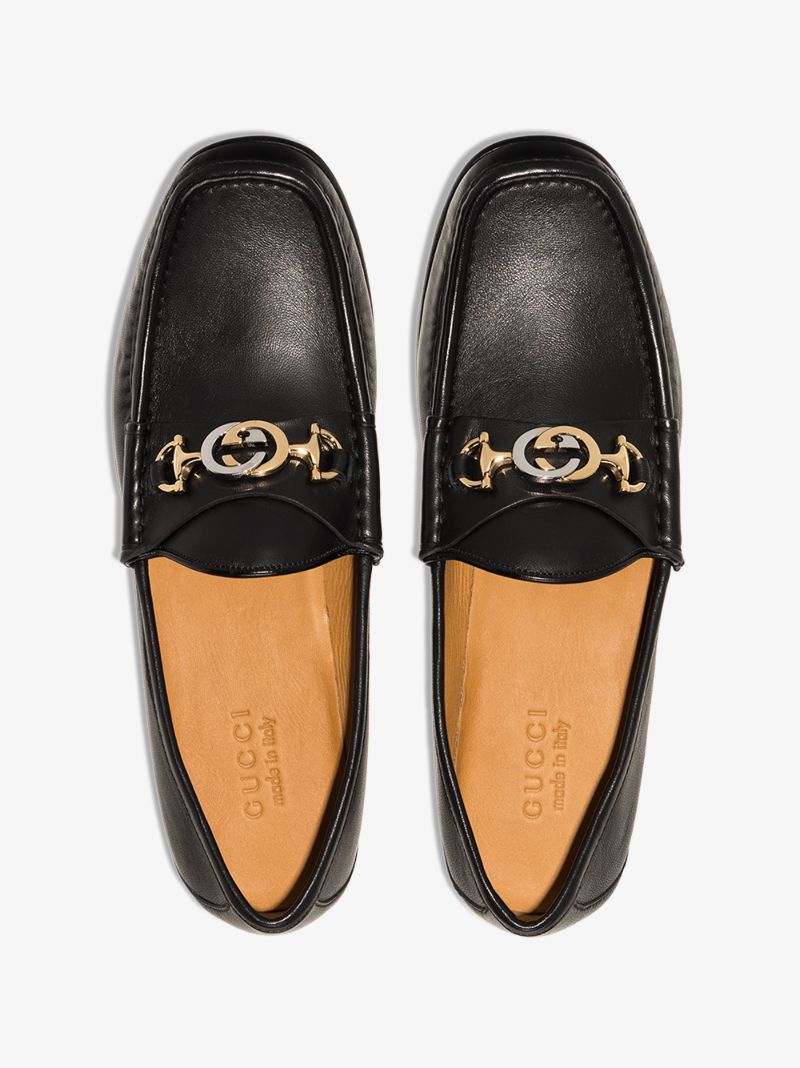 Black Roos Horsebit Leather Loafers