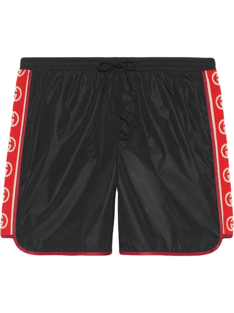 Black Gg Logo Stripe Swim Shorts