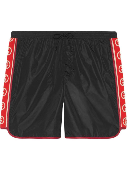 Black Gg Logo Stripe Swim Shorts