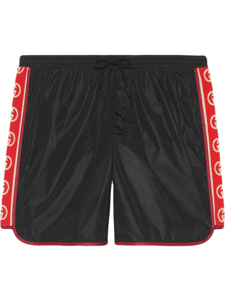 Black Gg Logo Stripe Swim Shorts