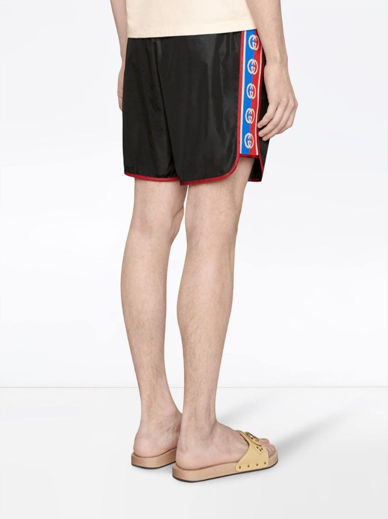 Black Gg Logo Stripe Swim Shorts