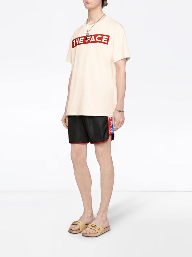 Black Gg Logo Stripe Swim Shorts