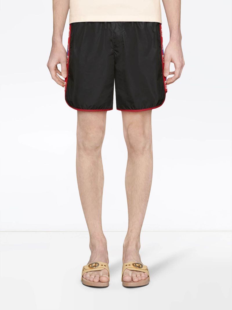 Black Gg Logo Stripe Swim Shorts