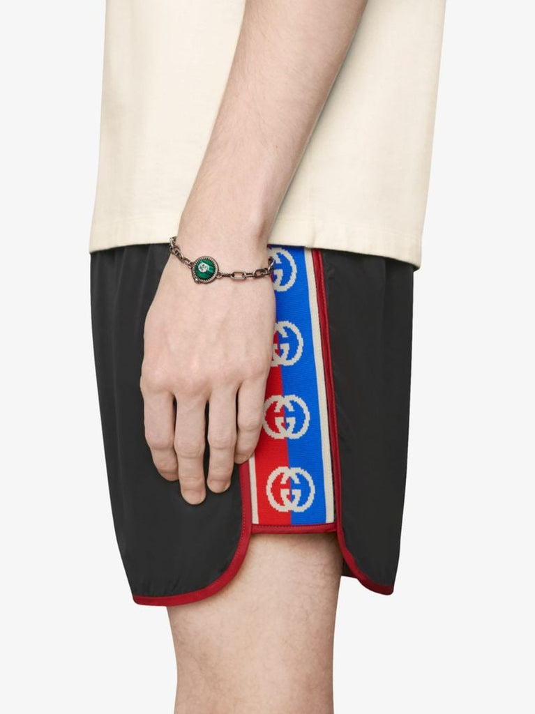 Black Gg Logo Stripe Swim Shorts