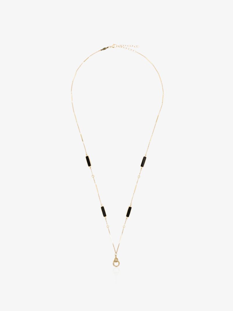 14k Yellow Gold Onyx Diamond Chain Necklace